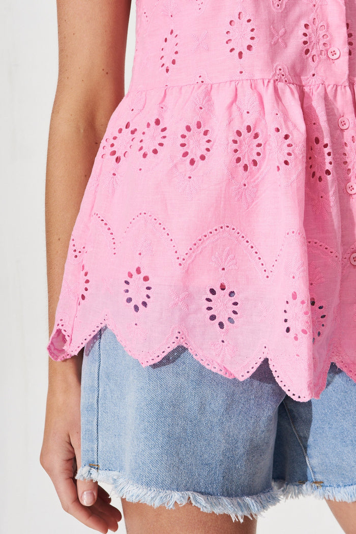 Archa Top In Candy Pink Broderie Cotton - St Frock (Dev)