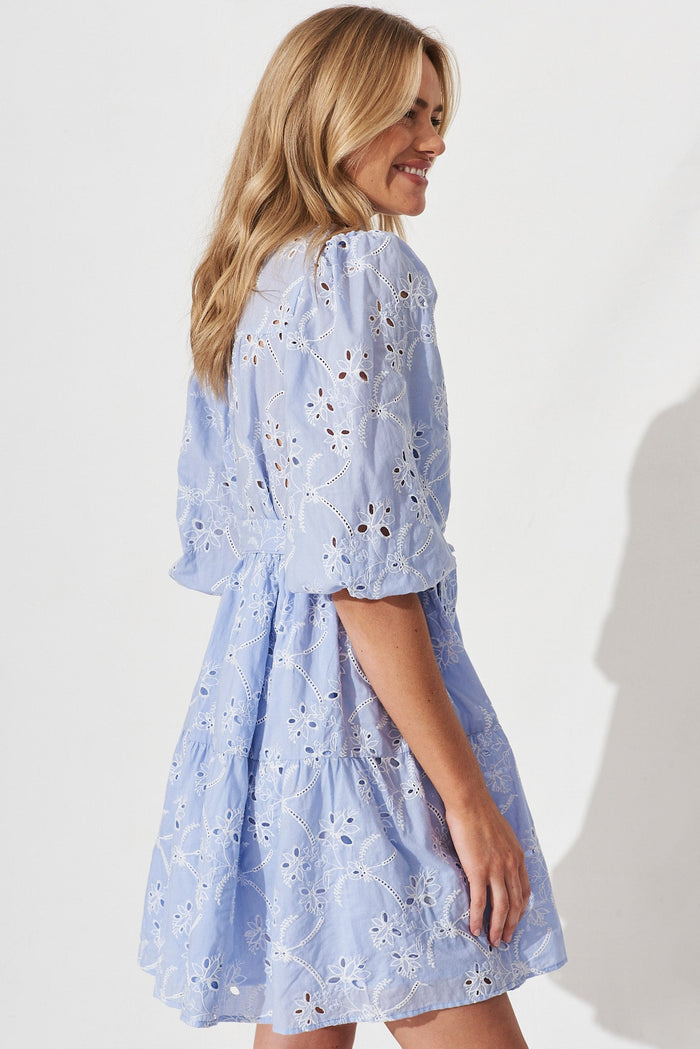 Pearsona Shirt Dress In Sky Blue With White Broderie - side