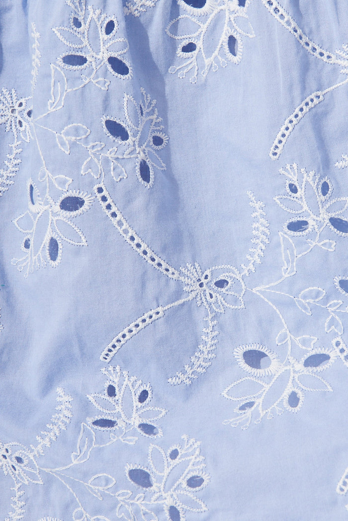Pearsona Shirt Dress In Sky Blue With White Broderie - fabric