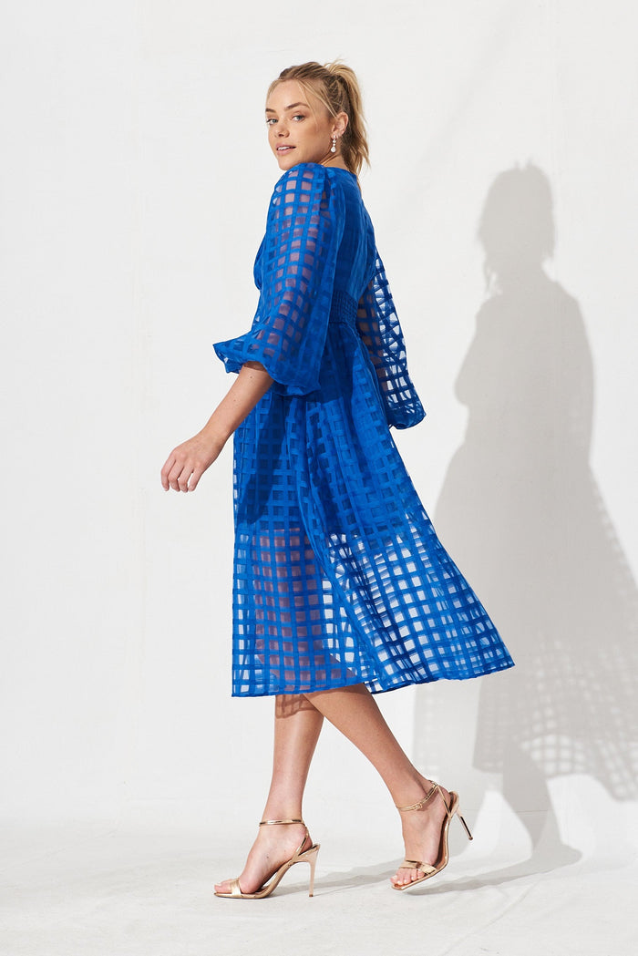 Destine Midi Dress In Cobalt Blue Organza - side