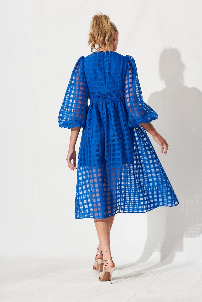 Destine Midi Dress In Cobalt Blue Organza - back
