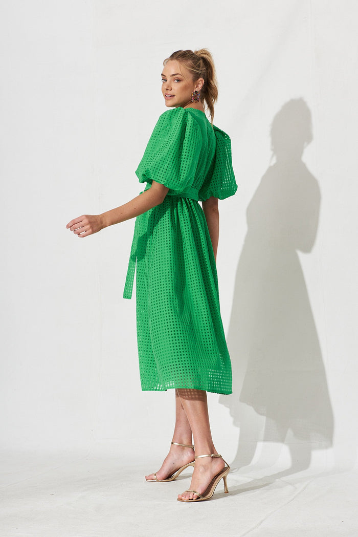 Partie Midi Dress In Green Organza - side