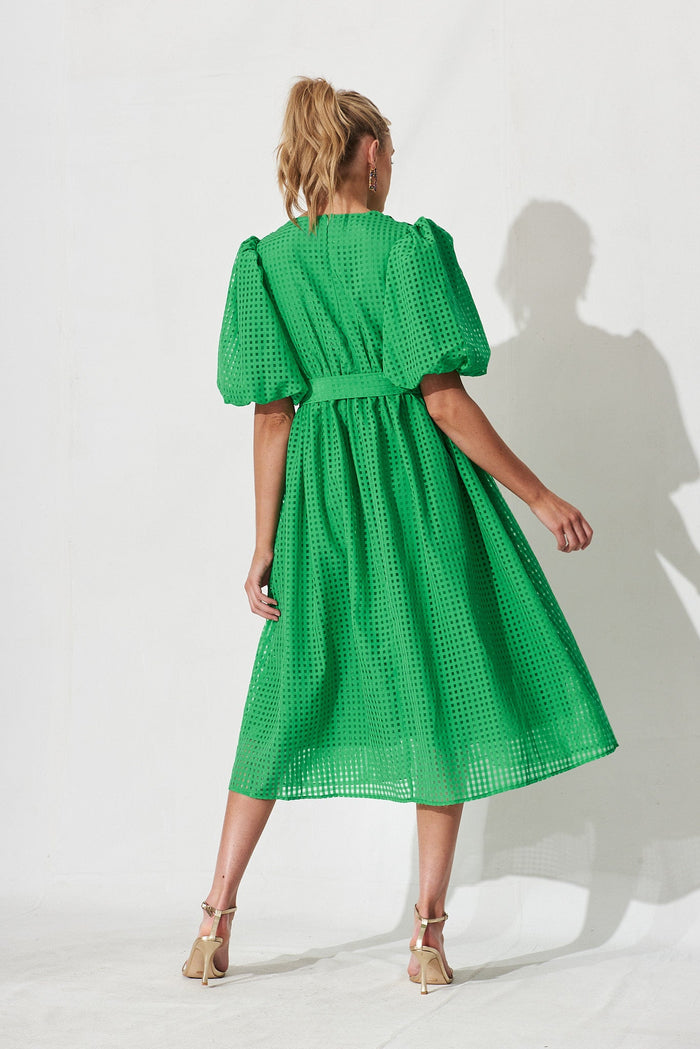 Partie Midi Dress In Green Organza - back