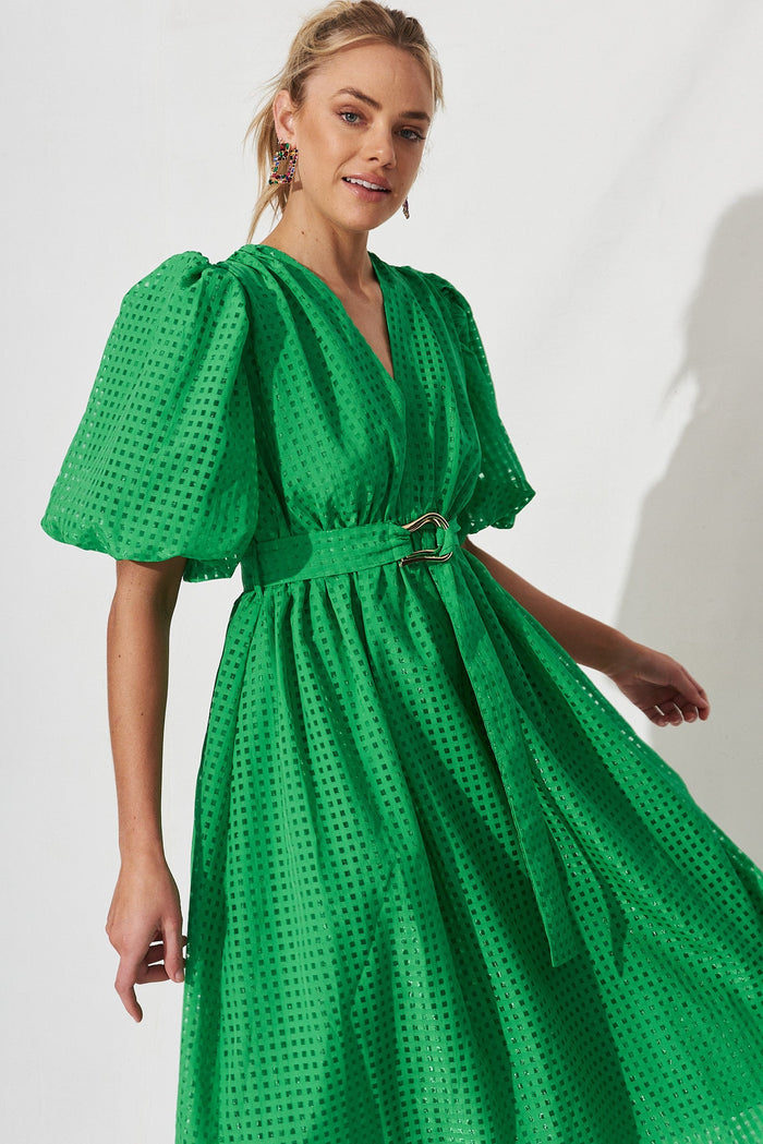 Partie Midi Dress In Green Organza - front