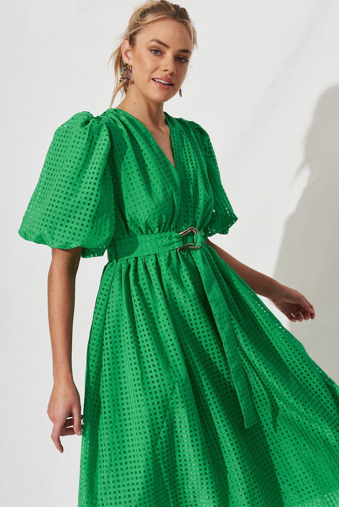 Partie Midi Dress In Green Organza - front