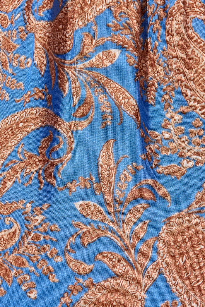 Dally Midi Skirt In Blue With Rust Paisley Print - fabric