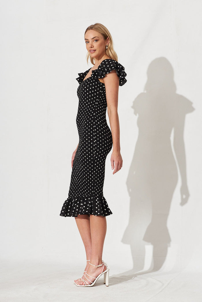 Blenda Midi Dress In Black With White Spot - side