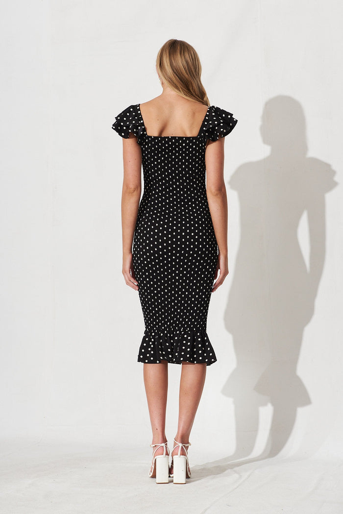 Blenda Midi Dress In Black With White Spot - back