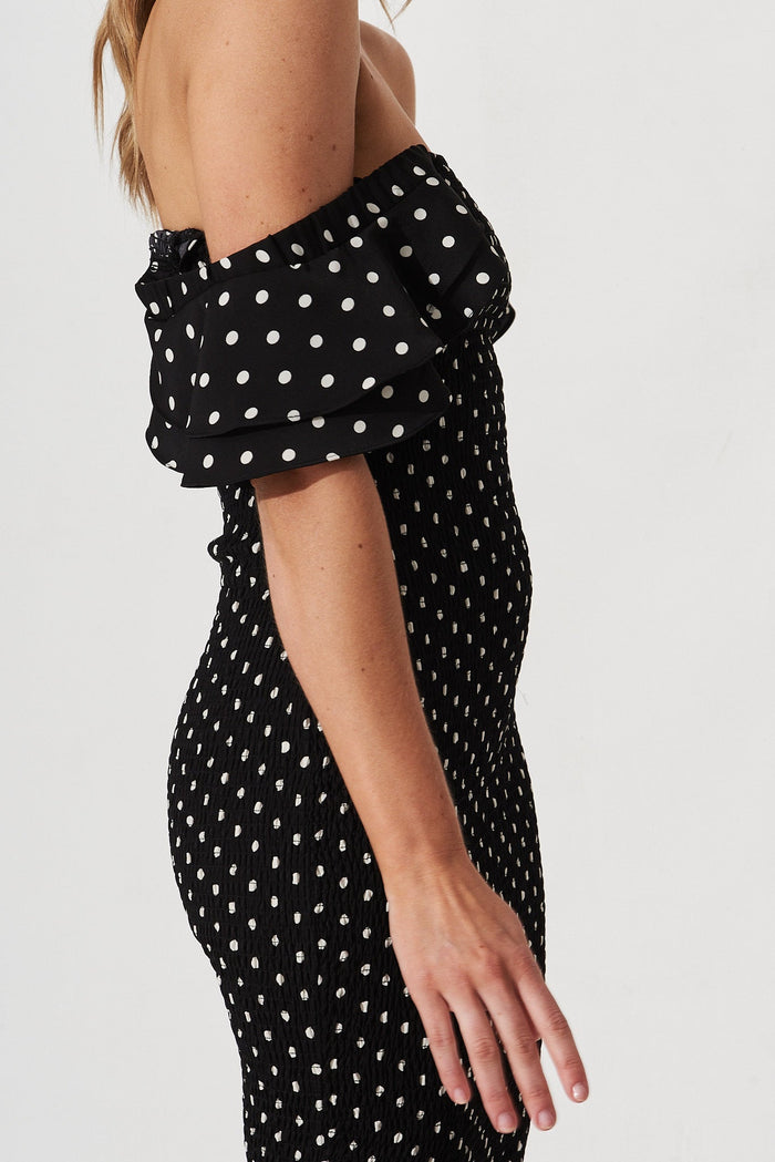 Blenda Midi Dress In Black With White Spot - detail