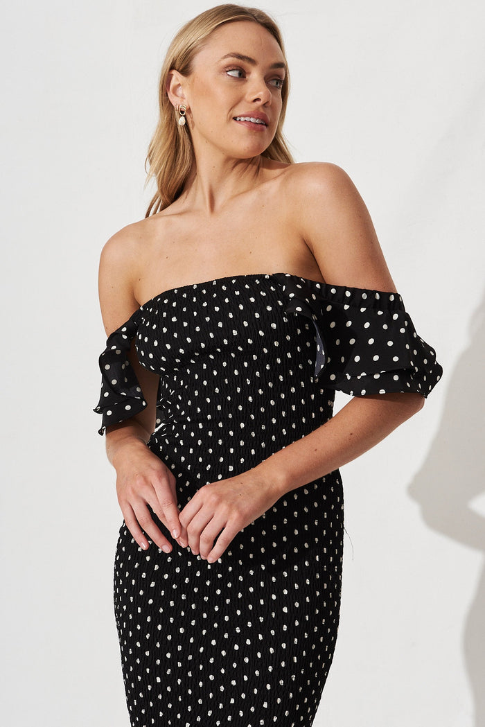 Blenda Midi Dress In Black With White Spot - front