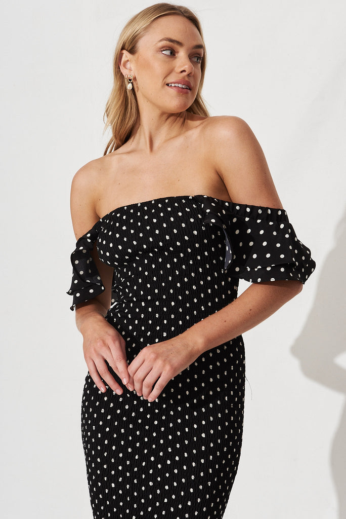 Blenda Midi Dress In Black With White Spot - front