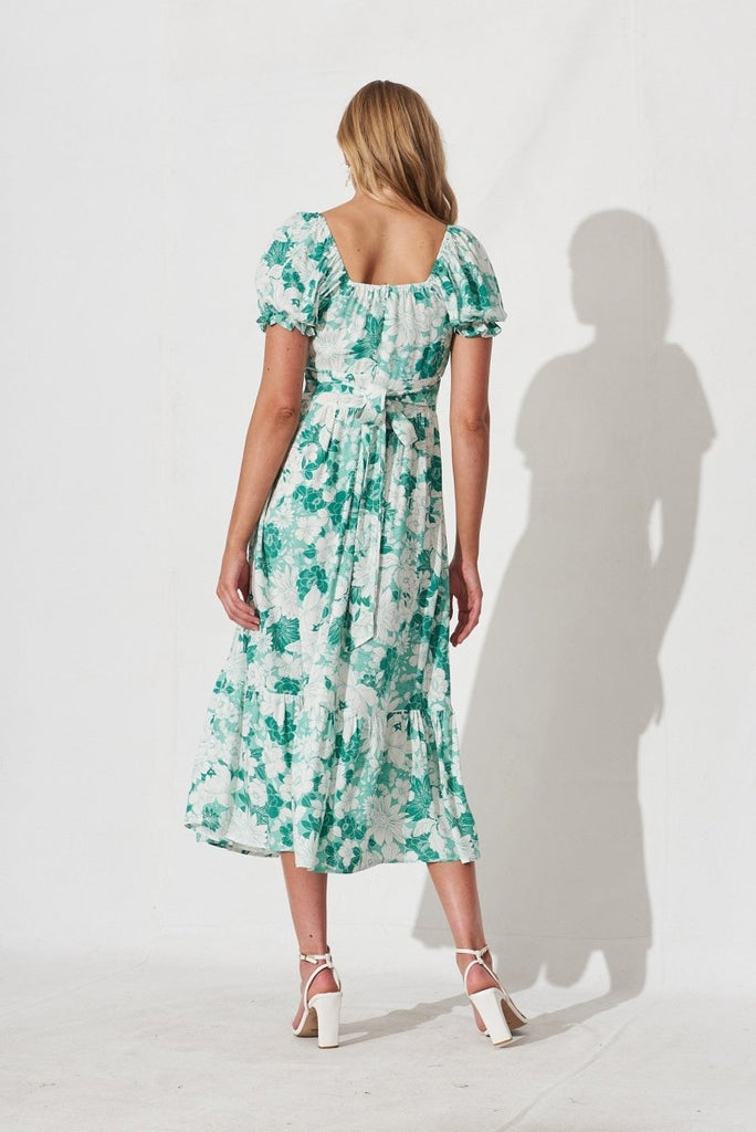 Candie Midi Dress In Green With White Floral - St Frock (Dev)