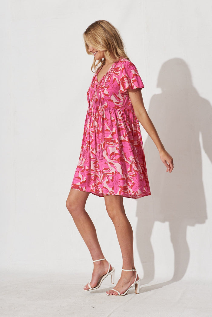 Keily Smock Dress In Pink Floral - side