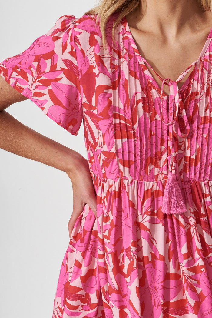 Keily Smock Dress In Pink Floral - detail