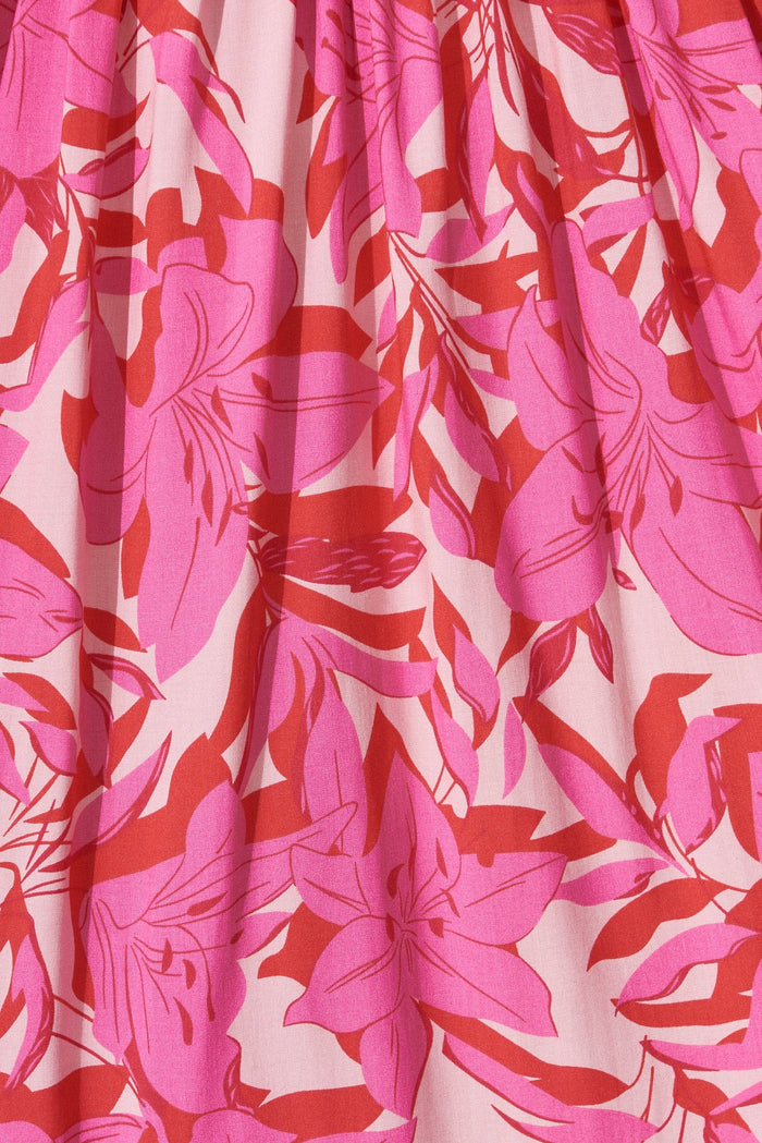 Keily Smock Dress In Pink Floral - fabric