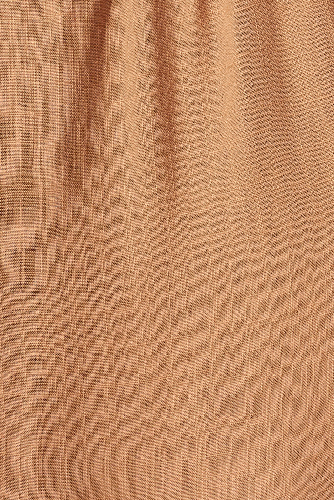 Marvela Midi Shirt Dress In Tan Linen Blend - fabric