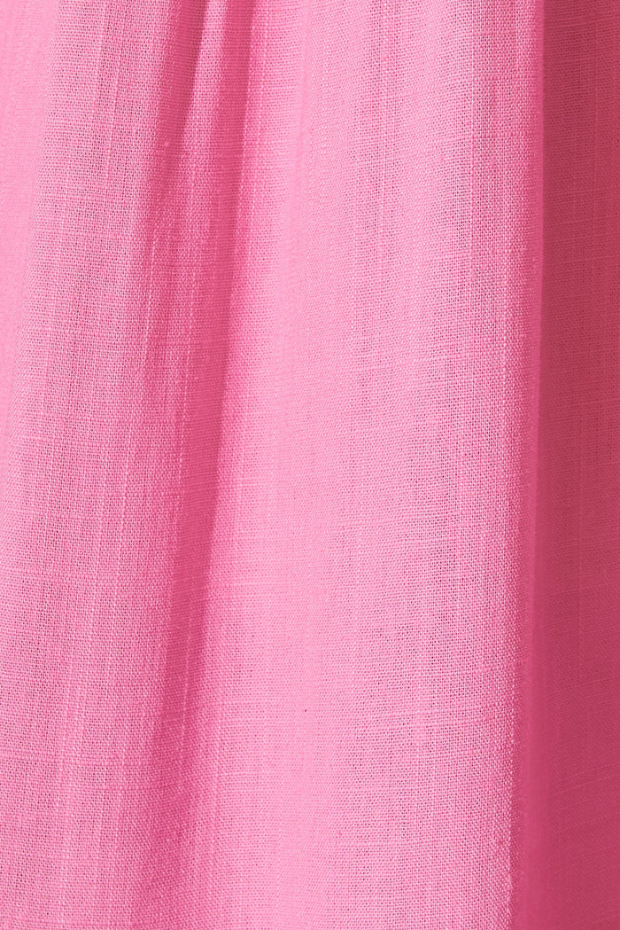 Marvela Midi Shirt Dress In Candy Pink Linen Blend - fabric