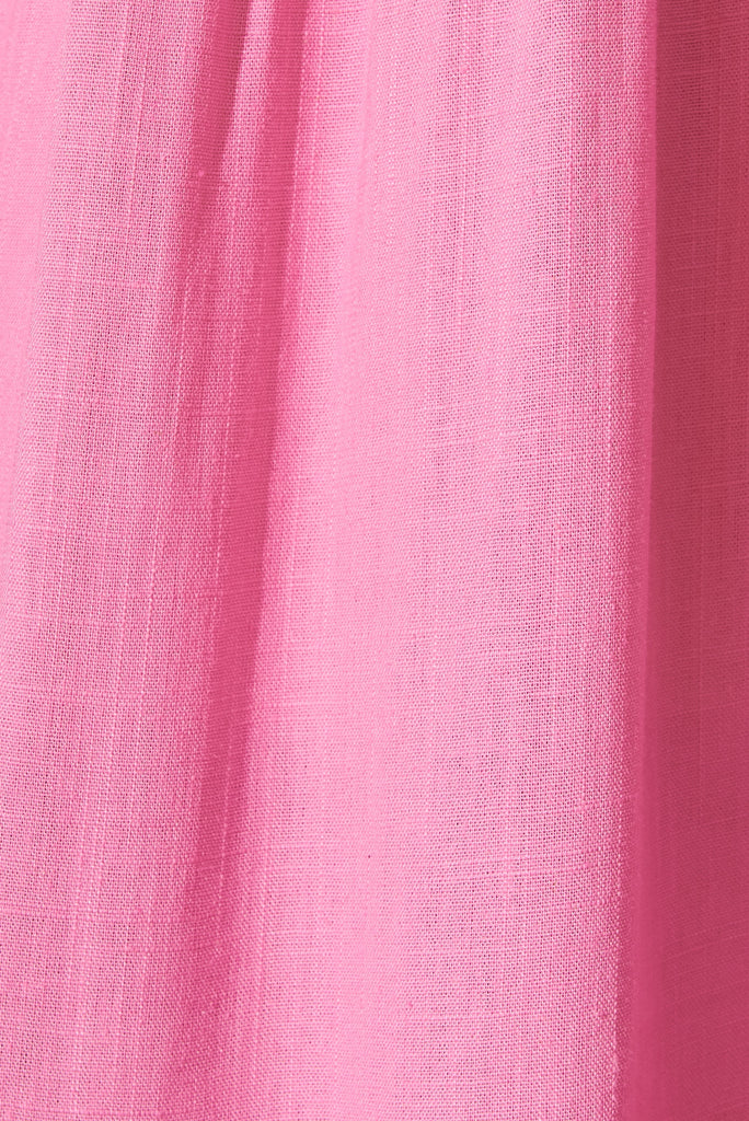 Marvela Midi Shirt Dress In Candy Pink Linen Blend - fabric