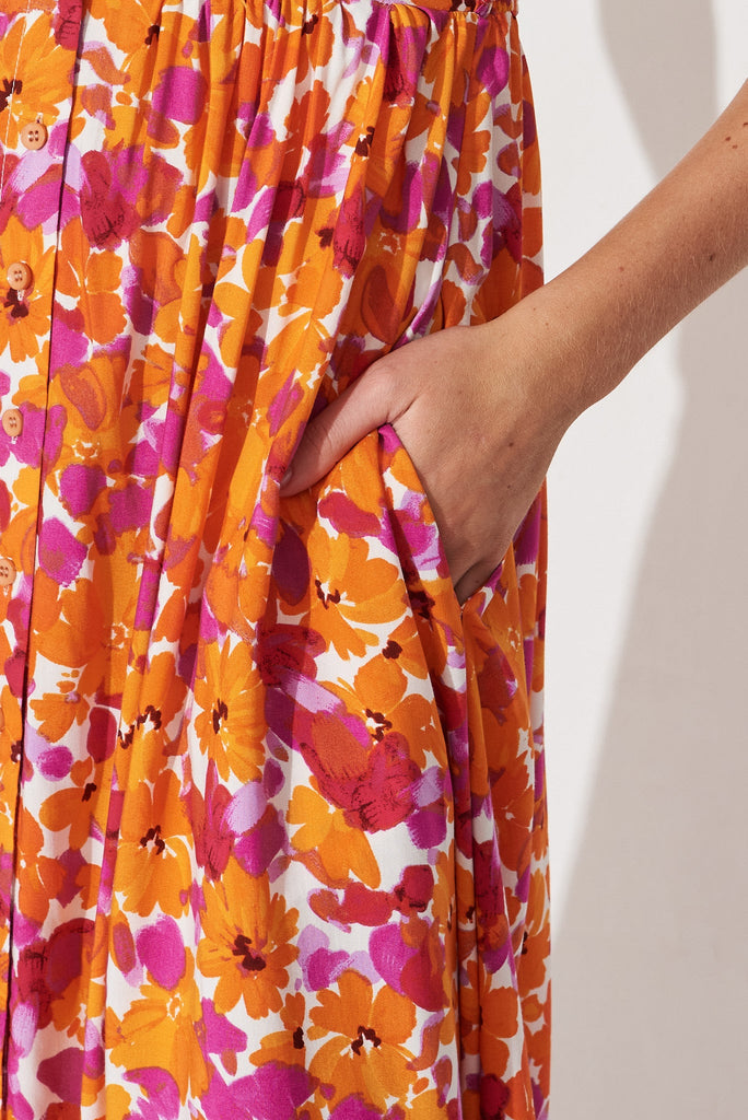 Nikke Midi Dress In White With Rust Purple Floral - detail