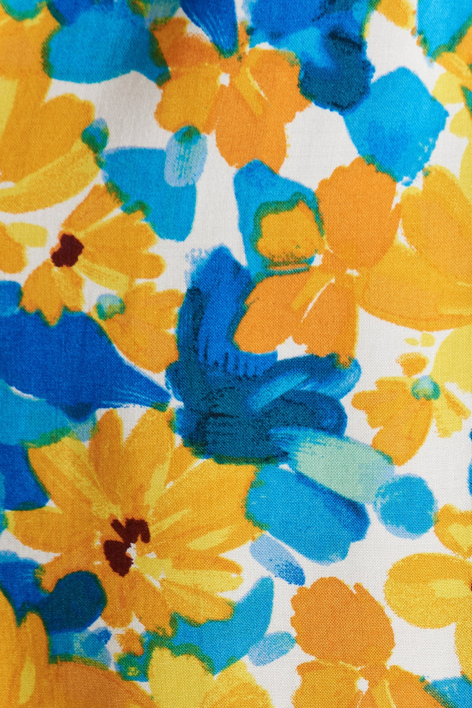 Nikke Midi Dress In Yellow With Blue Floral- fabric
