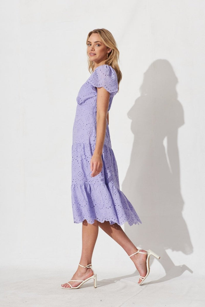 Charm Midi Dress In Lilac Cotton Broderie - St Frock (Dev)