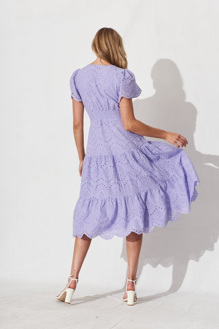 Charm Midi Dress In Lilac Cotton Broderie - St Frock (Dev)