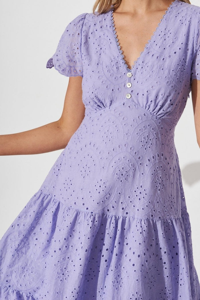 Charm Midi Dress In Lilac Cotton Broderie - St Frock (Dev)