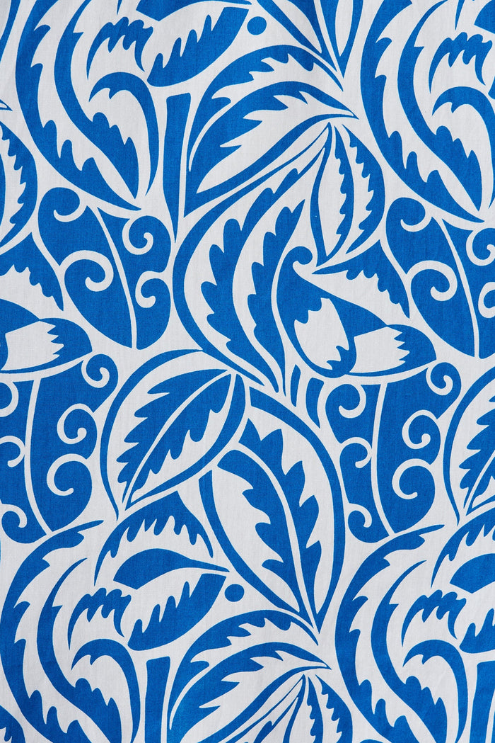 Averil Dress In White With Blue Print Cotton - fabric