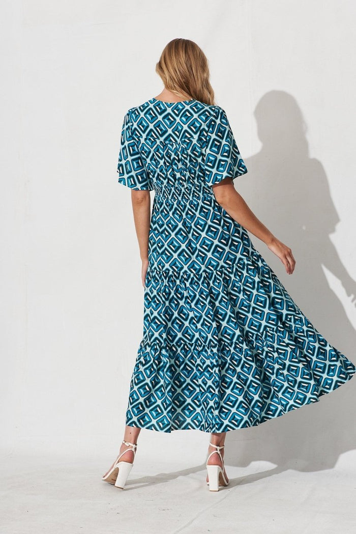 Caitlyn Maxi Dress In Teal Geometric Print - St Frock (Dev)