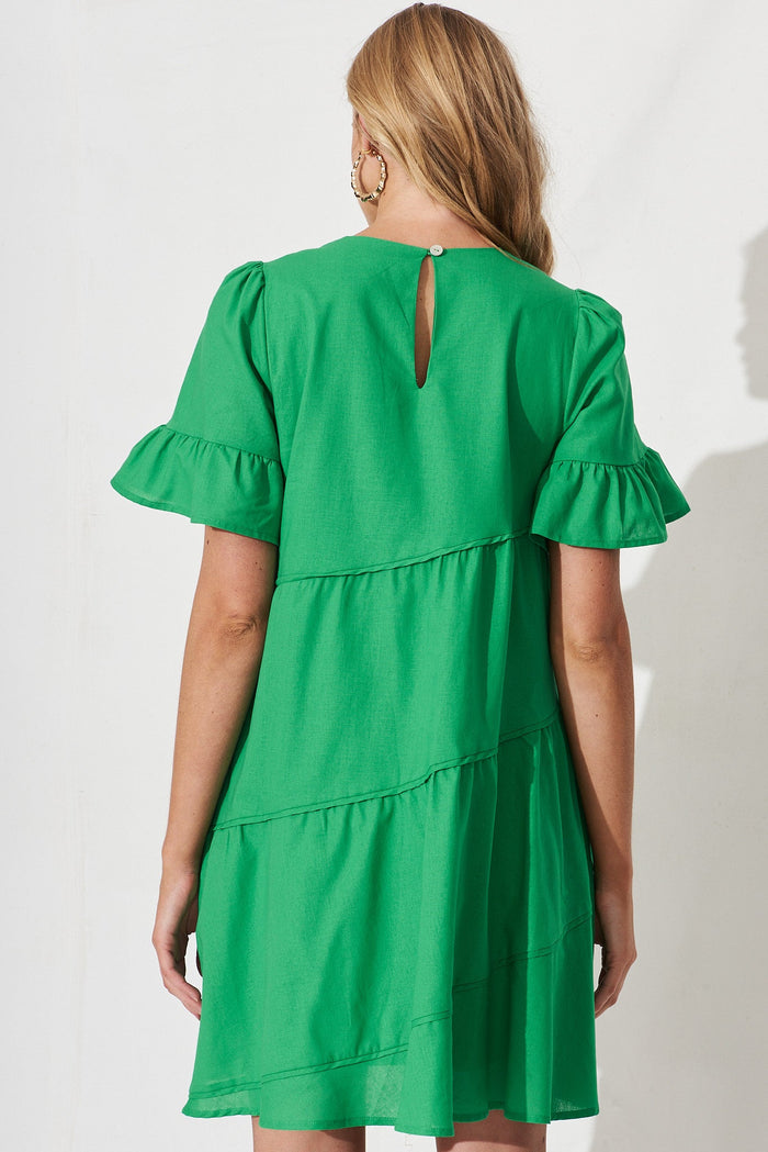 Jazzy Smock Dress In Green Cotton - back
