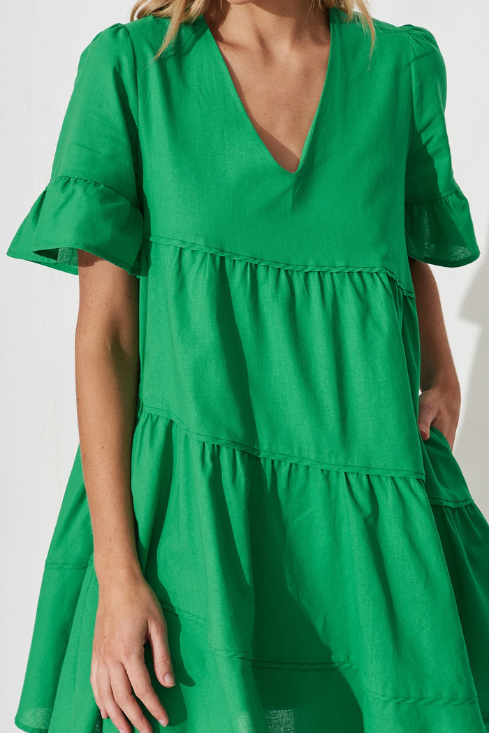 Jazzy Smock Dress In Green Cotton - detail