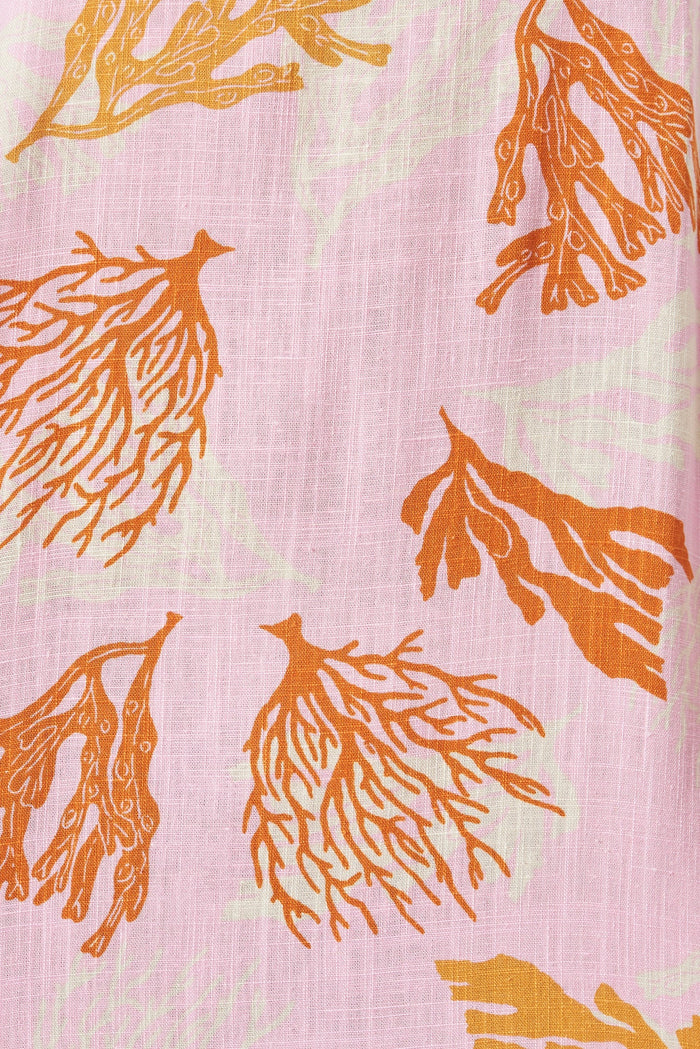 Alaine Midi Dress In Pink With Orange Print Linen Blend - fabric