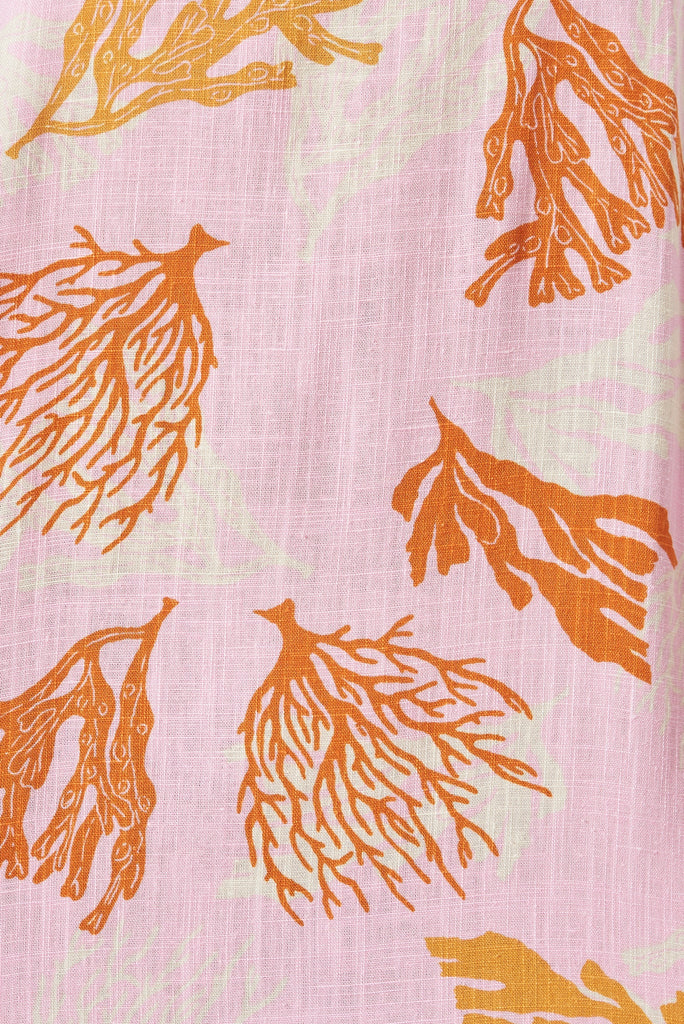 Alaine Midi Dress In Pink With Orange Print Linen Blend - fabric