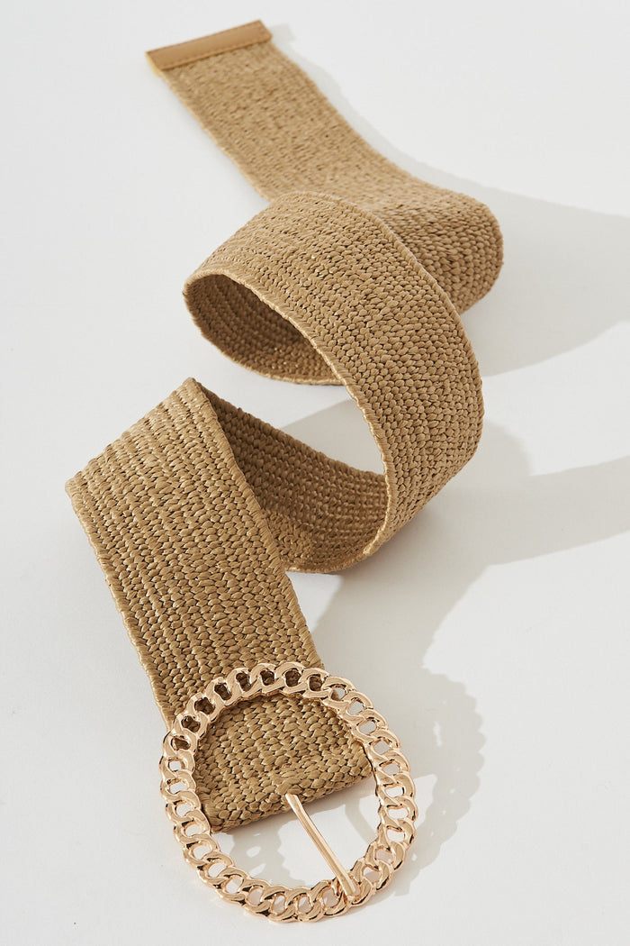 August + Delilah Tary Stretch Belt In Light Brown - front