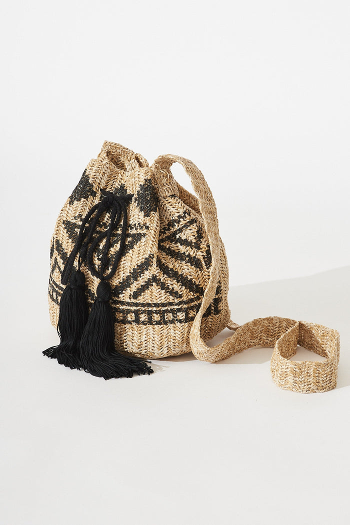 August + Delilah Tory Bucket Bag In Black With Beige - St Frock (Dev)
