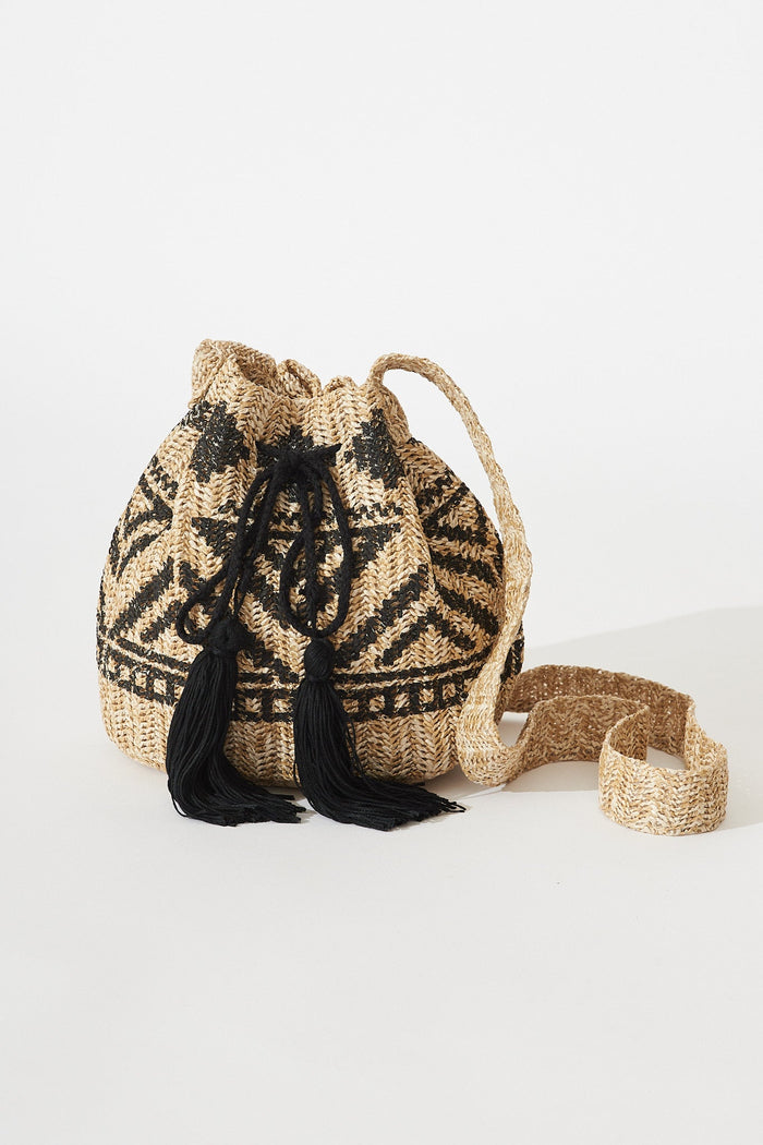 August + Delilah Tory Bucket Bag In Black With Beige - St Frock (Dev)