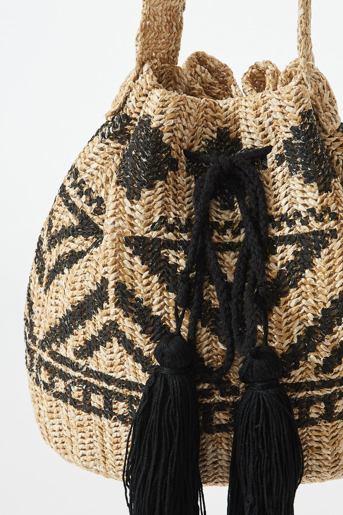 August + Delilah Tory Bucket Bag In Black With Beige - St Frock (Dev)