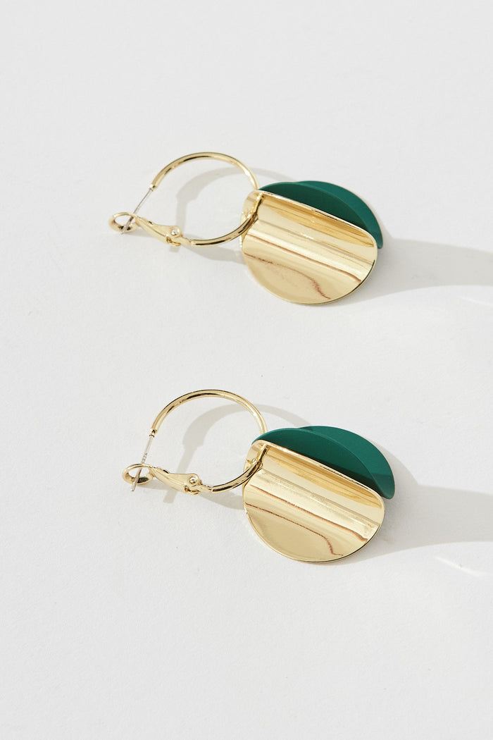 August + Delilah Rosary Earrings In Gold And Green - front