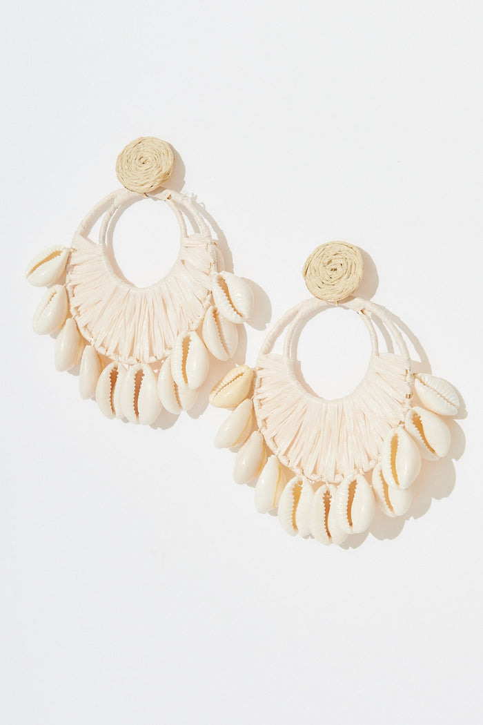 August + Delilah Sealand Drop Earrings In Cream Straw With Shells - front