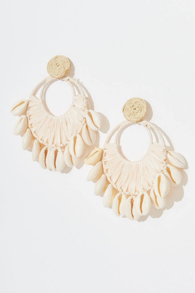 August + Delilah Sealand Drop Earrings In Cream Straw With Shells - front