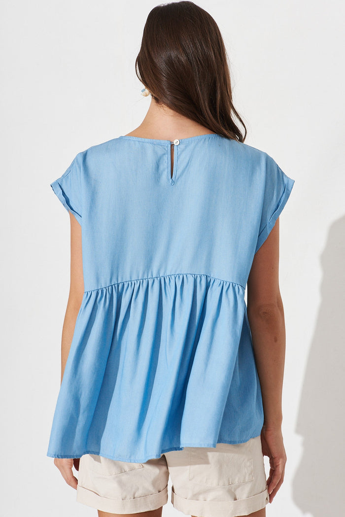 Yvette Smock Top In Light Blue - back