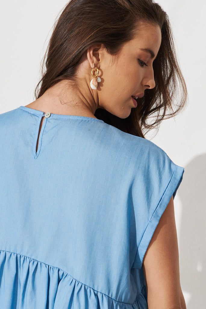 Yvette Smock Top In Light Blue - detail