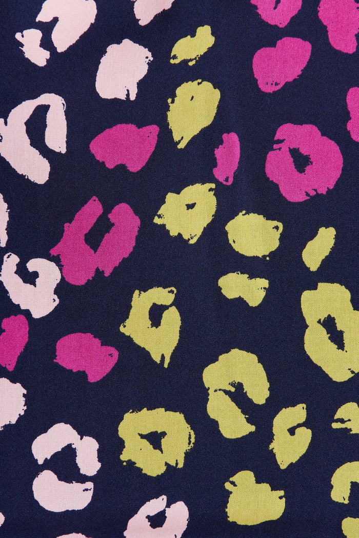 Arletta Top In Navy With Multi Leopard Print - fabric