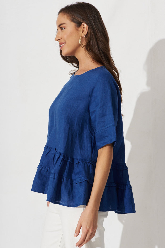 Hagia Top In Navy Linen - side