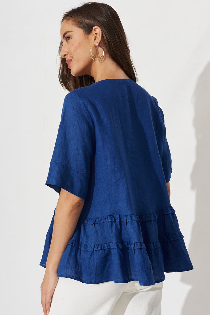 Hagia Top In Navy Linen - back