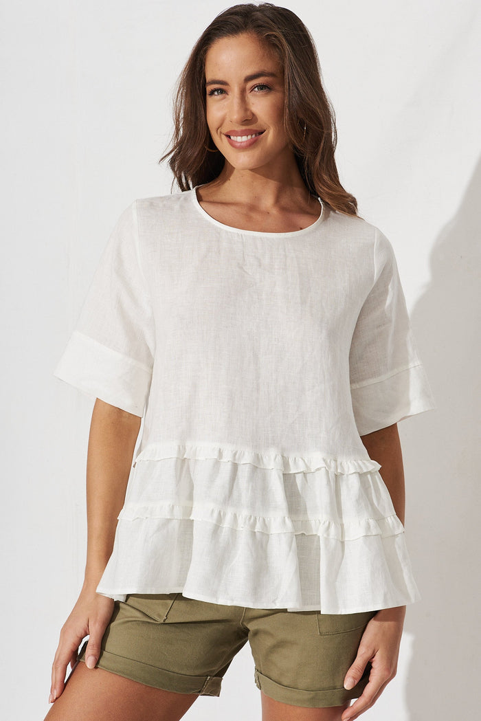 Hagia Top In White Linen - front