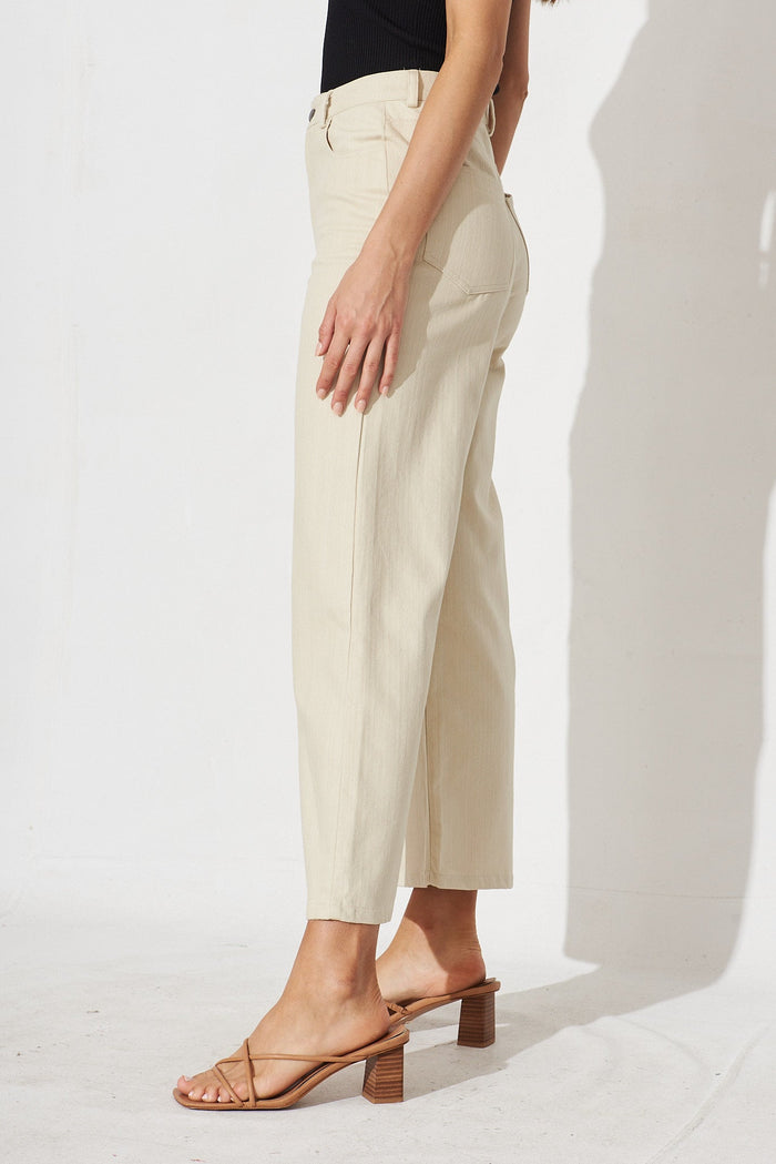 Kristy Pants In Beige Cotton - side