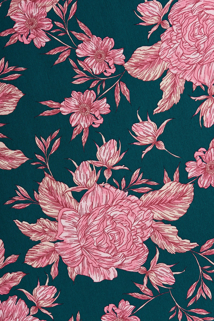 Hilda Midi Skirt In Green With Pink Floral - fabric