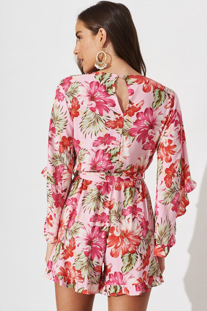 Elliana Playsuit In Light Pink With Pink Floral - back
