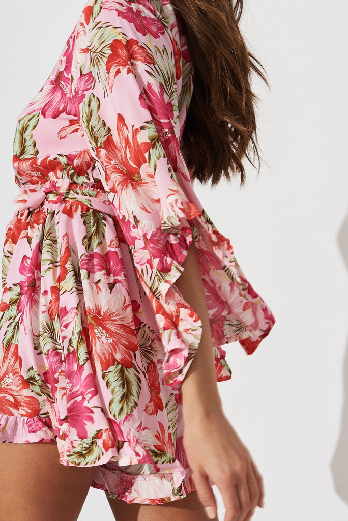 Elliana Playsuit In Light Pink With Pink Floral - detail